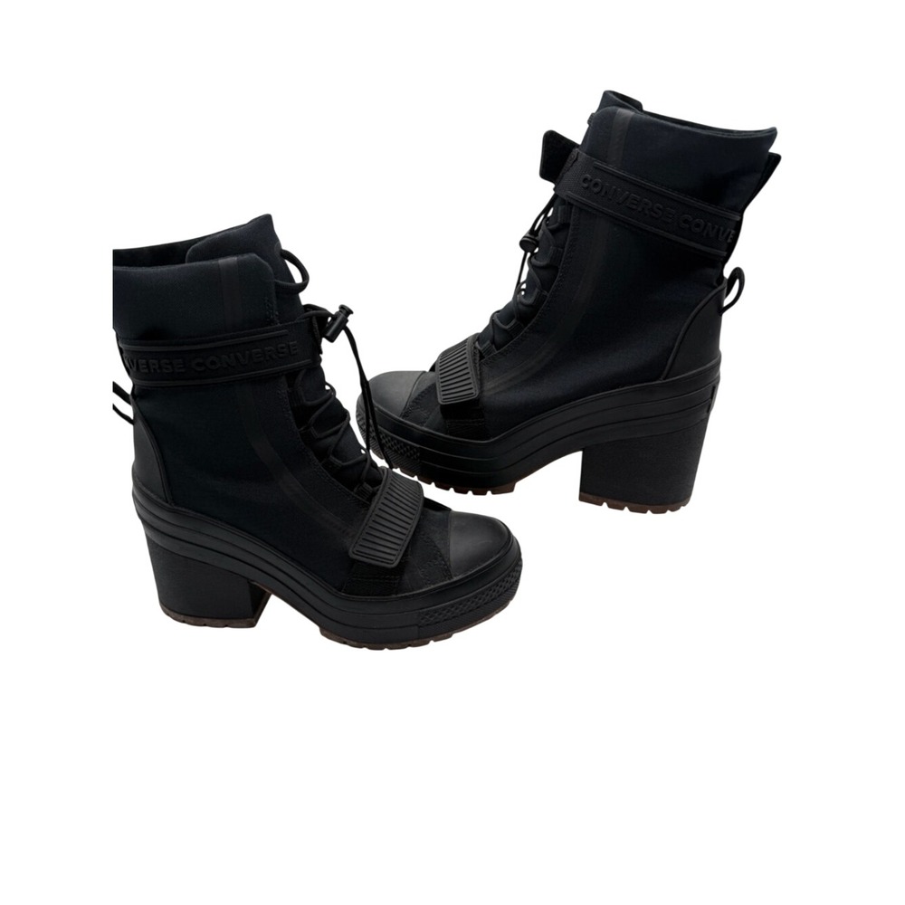 Converse Black Lace-Up Chuch Taylor All Stars GR82 Platform Heeled Boots 6.5 - Picture 2 of 11